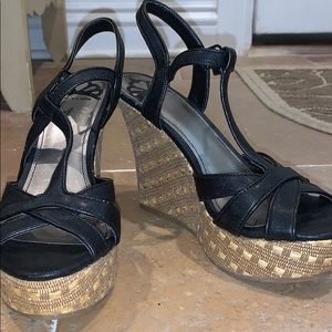 Black Strappy Wedges